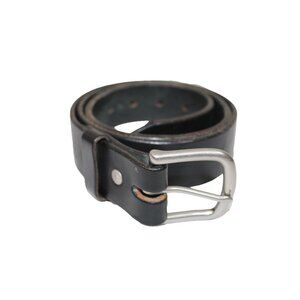 Tanner Goods Black Leather Belt Silver Buckle Size 36 Made In USA Western Rodeo